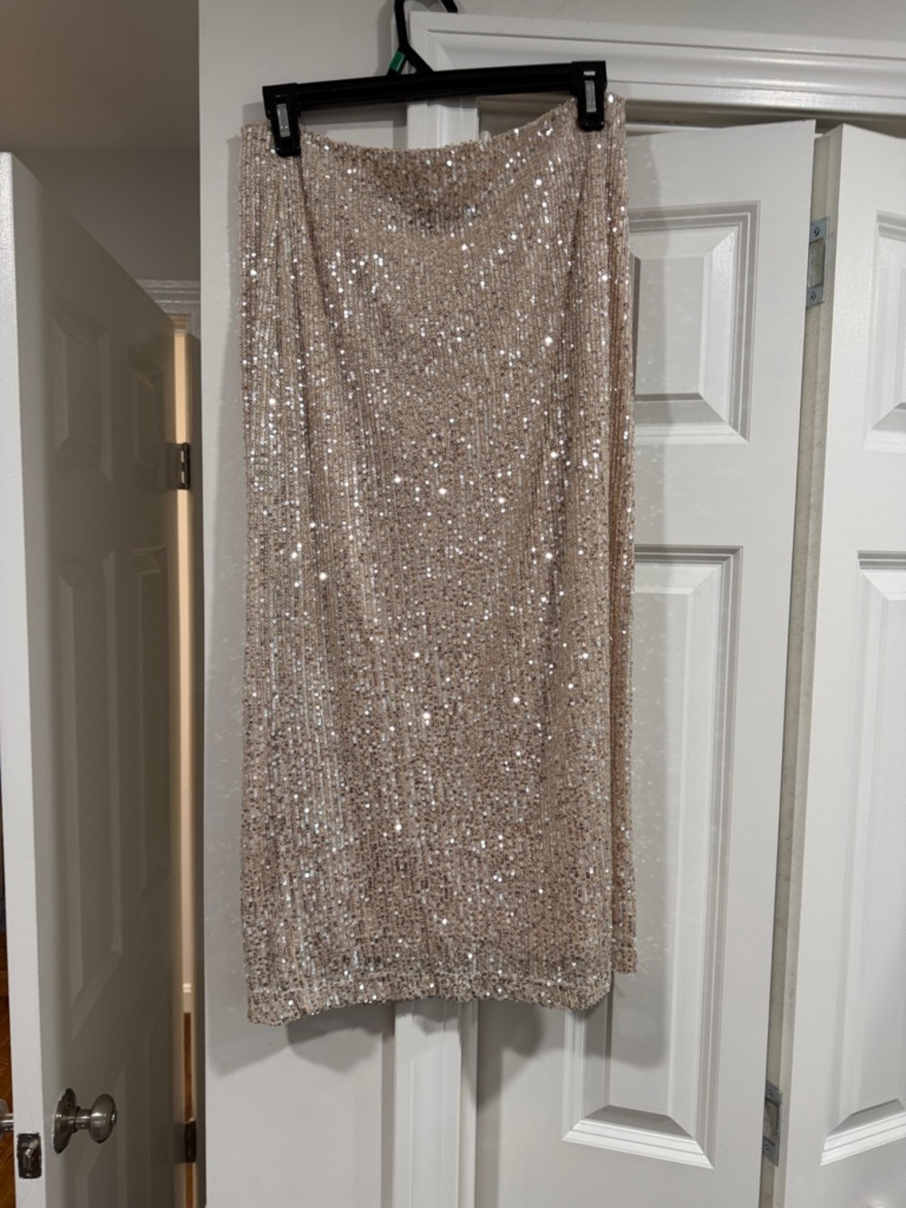 Sequin Midi Skirt in Champagne